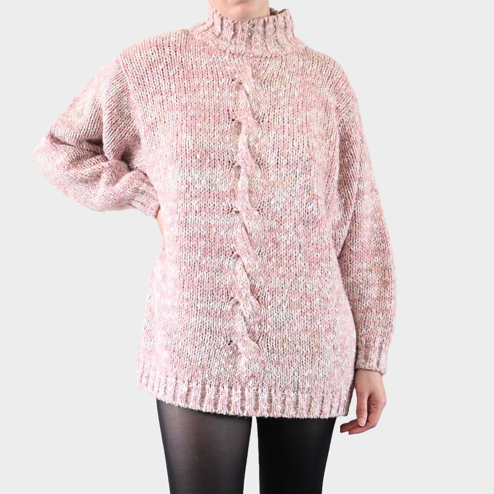 1980s L Simsbury Clothing Company Marled Pink Mockneck Tunic Sweater Size L